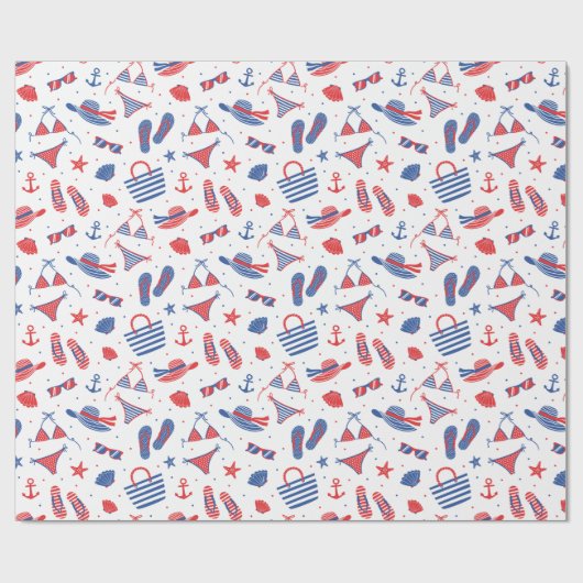 Papier Cadeau Plage objets en bleu rouge blanc (Plat)