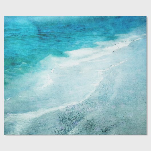 Papier Cadeau Plage Retro - Océan bleu Turquoise côtier Aquarell (Plat)
