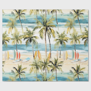 Papier Cadeau Plage tropicale avec planches de surf enveloppant 
