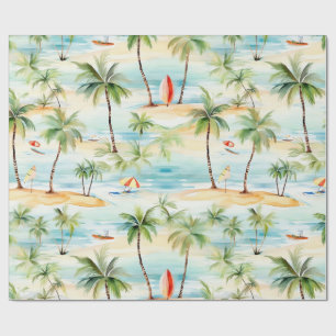 Papier Cadeau Plage tropicale avec planches de surf enveloppant