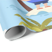 Papier Cadeau plage tropicale été Noël vacances père Noël (Coin rond)