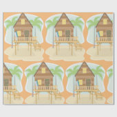 Papier Cadeau Plage tropicale Planches de surf et palmiers (Plat)