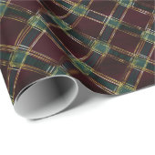 Papier Cadeau Plaid à crosse-crête bordeaux, vert et jaune (Coin rond)