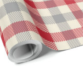 Papier Cadeau Plaid à la ferme rouge et grise (Coin rond)