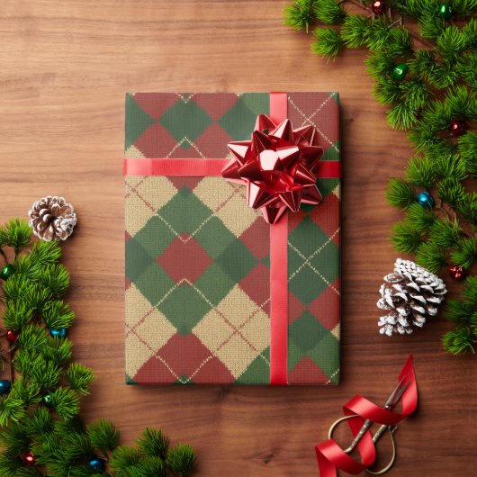 Papier Cadeau Plaid Argyle de Noël (Cadeau de vacances)