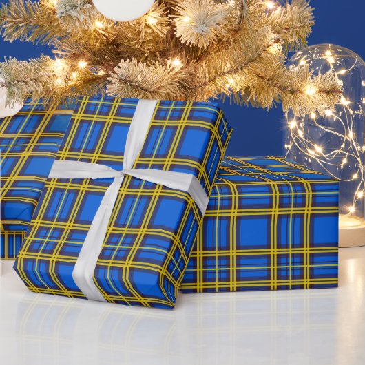Papier Cadeau Plaid Bleu Et Jaune (Vacances)