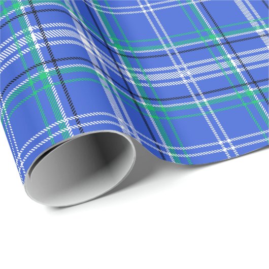 Papier Cadeau Plaid bleu et vert (Coin rond)