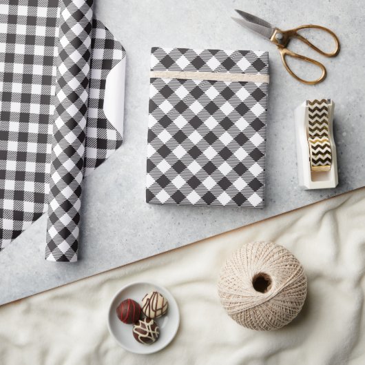 Papier Cadeau Plaid Buffalo Noir et Blanc (Artisanat)