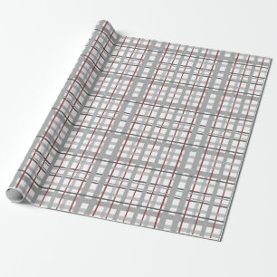 Papier Cadeau Plaid Célébration Joyeuse Gris Argent Rouge Carrea