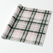Papier Cadeau Plaid classique de Noël rose et vert (Déroulé)
