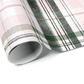Papier Cadeau Plaid classique de Noël rose et vert (Coin rond)