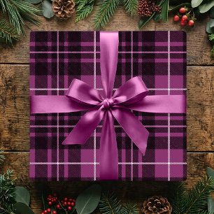 Papier Cadeau Plaid Classique de Noël Rose Foncé Tartan de Fêtes