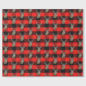 Papier Cadeau plaid de bûcheron avec grosse tête de cerf (Plat)