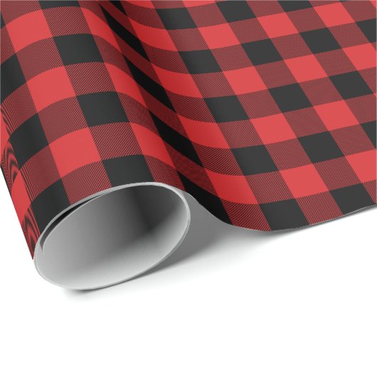 Papier Cadeau Plaid de Buffalo noir et rouge (Coin rond)