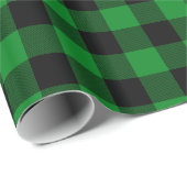 Papier Cadeau Plaid De Buffalo Noir Et Vert Semi-Gloss (Coin rond)