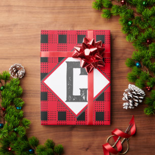 Papier Cadeau plaid de buffle rouge et noir Monogramme classique