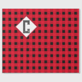 Papier Cadeau plaid de buffle rouge et noir Monogramme classique (Plat)
