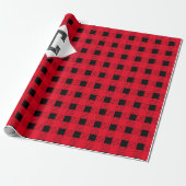 Papier Cadeau plaid de buffle rouge et noir Monogramme classique (Déroulé)