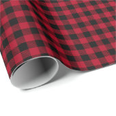 Papier Cadeau Plaid de buffle rouge foncé et noir, rustique (Coin rond)