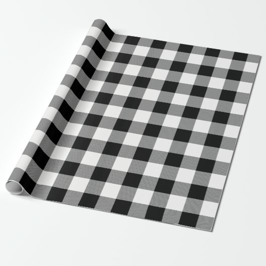 Papier Cadeau Plaid de contrôle de Buffalo blanc et noir - (Déroulé)
