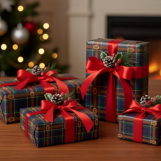 Papier Cadeau Plaid de Noël Lux Preppy