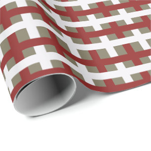 Papier Cadeau Plaid de Noël Moderne Rouge Blanc Sauge