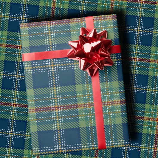 Papier Cadeau Plaid de vacances classique Stylé Vert & Navy Noël
