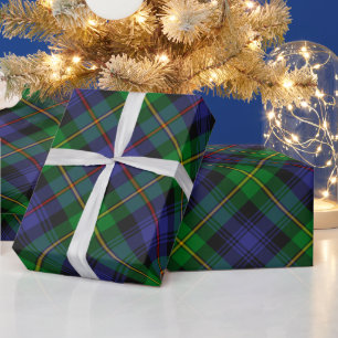 Papier Cadeau Plaid écossais bleu vert style Tartan