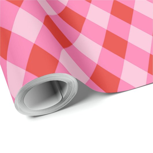 Papier Cadeau Plaid en diamant de Noël rétro - Rouge et Rose (Coin rond)