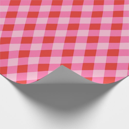 Papier Cadeau Plaid en diamant de Noël rétro - Rouge et Rose (Coin)