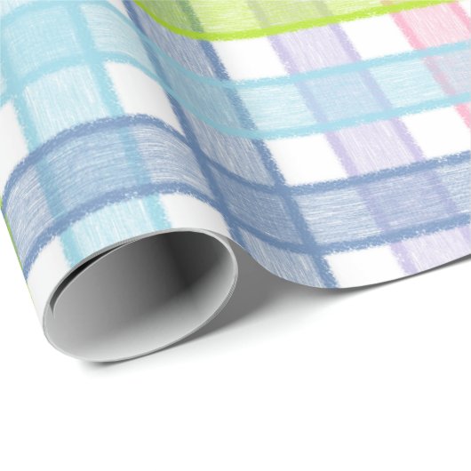 Papier Cadeau Plaid en pastel d'arc-en-ciel (Coin rond)