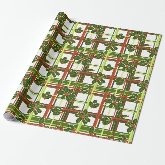 Papier Cadeau Plaid Holly Christmas (Déroulé)