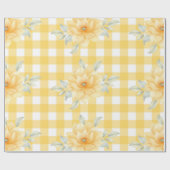 Papier Cadeau Plaid Jaune, Fleurs (Plat)
