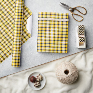 Papier Cadeau Plaid jaune, noir et blanc