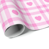 Papier Cadeau Plaid Modern Pink Heart Collection (Coin rond)
