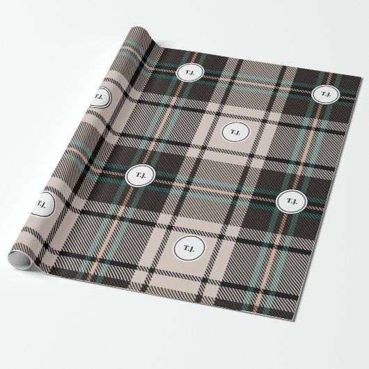 Papier Cadeau Plaid Monogram Classic Christmas Wrapping Paper (Déroulé)
