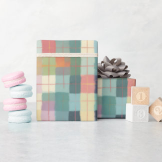 Papier Cadeau Plaid pastel en rose jaune et vert minty