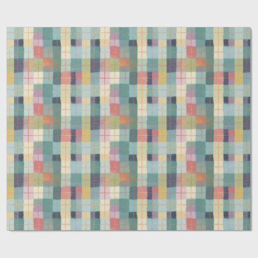 Papier Cadeau Plaid pastel en rose jaune et vert minty (Plat)