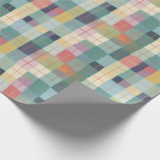 Papier Cadeau Plaid pastel en rose jaune et vert minty (Coin)