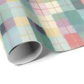 Papier Cadeau Plaid pastel en rose jaune et vert minty (Coin rond)