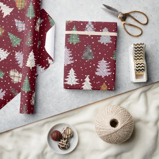 Papier Cadeau Plaid Patternes Motif de Noël à Maroon (Artisanat)