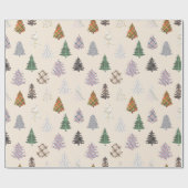 Papier Cadeau Plaid Patternes Noël Arbres Motif en Crème (Plat)