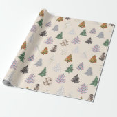 Papier Cadeau Plaid Patternes Noël Arbres Motif en Crème (Déroulé)