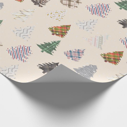 Papier Cadeau Plaid Patternes Noël Arbres Motif en Crème (Coin)