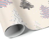 Papier Cadeau Plaid Patternes Noël Arbres Motif en Crème (Coin rond)