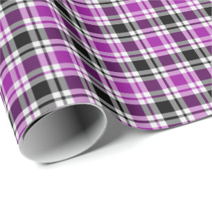 Papier Cadeau Plaid pourpre, gris, noir et blanc