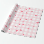 Papier Cadeau Plaid rose aux coeurs Baby shower Saint-Valentin (Déroulé)
