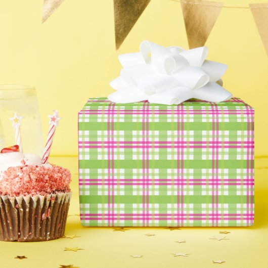 Papier Cadeau Plaid rose et vert (Fête d'anniversaire)