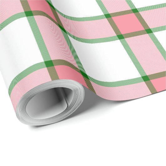Papier Cadeau Plaid rose et vert (Coin rond)