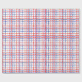 Papier Cadeau Plaid Rouge Blanc & Bleu Aquarelle (Plat)